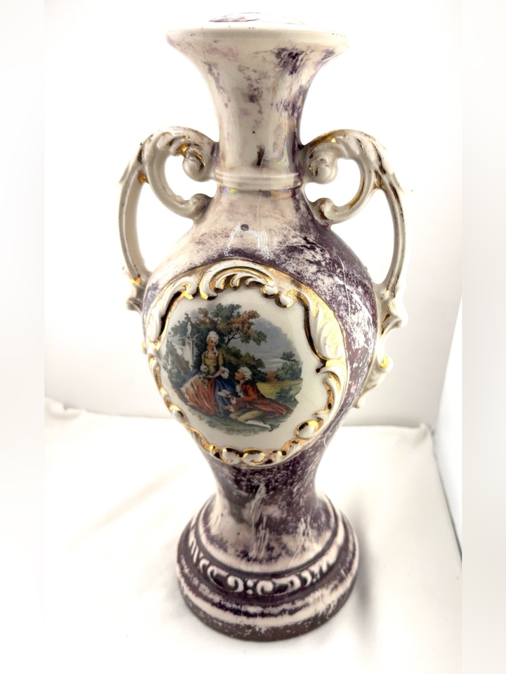 Vintage 1950s Fragonard Courting Couple Porcelain Urn Lamp Base Only